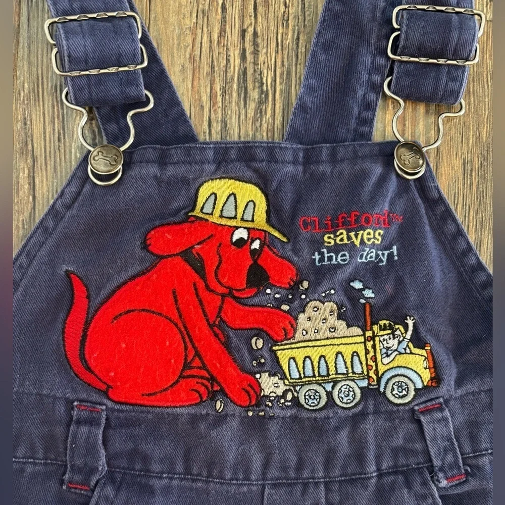 Vtg Clifford the Big Red Dog Saves the Day Shortalls Overalls 3T Blue Dump Truck
